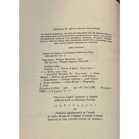 VTG THE LAST LION HARDCOVER BOOK DUSTJACKET WINSTON CHURCHILL 1st ED 1988 - Picture 4 of 6